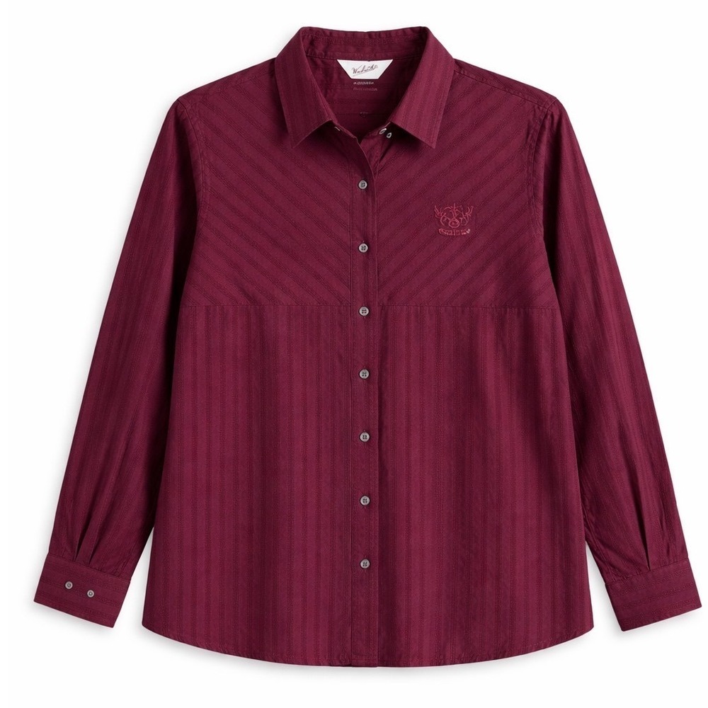 Woolrich Womens Burgundy Dobby Stripe RMEF‎ Logo Button Down Shirt Size M